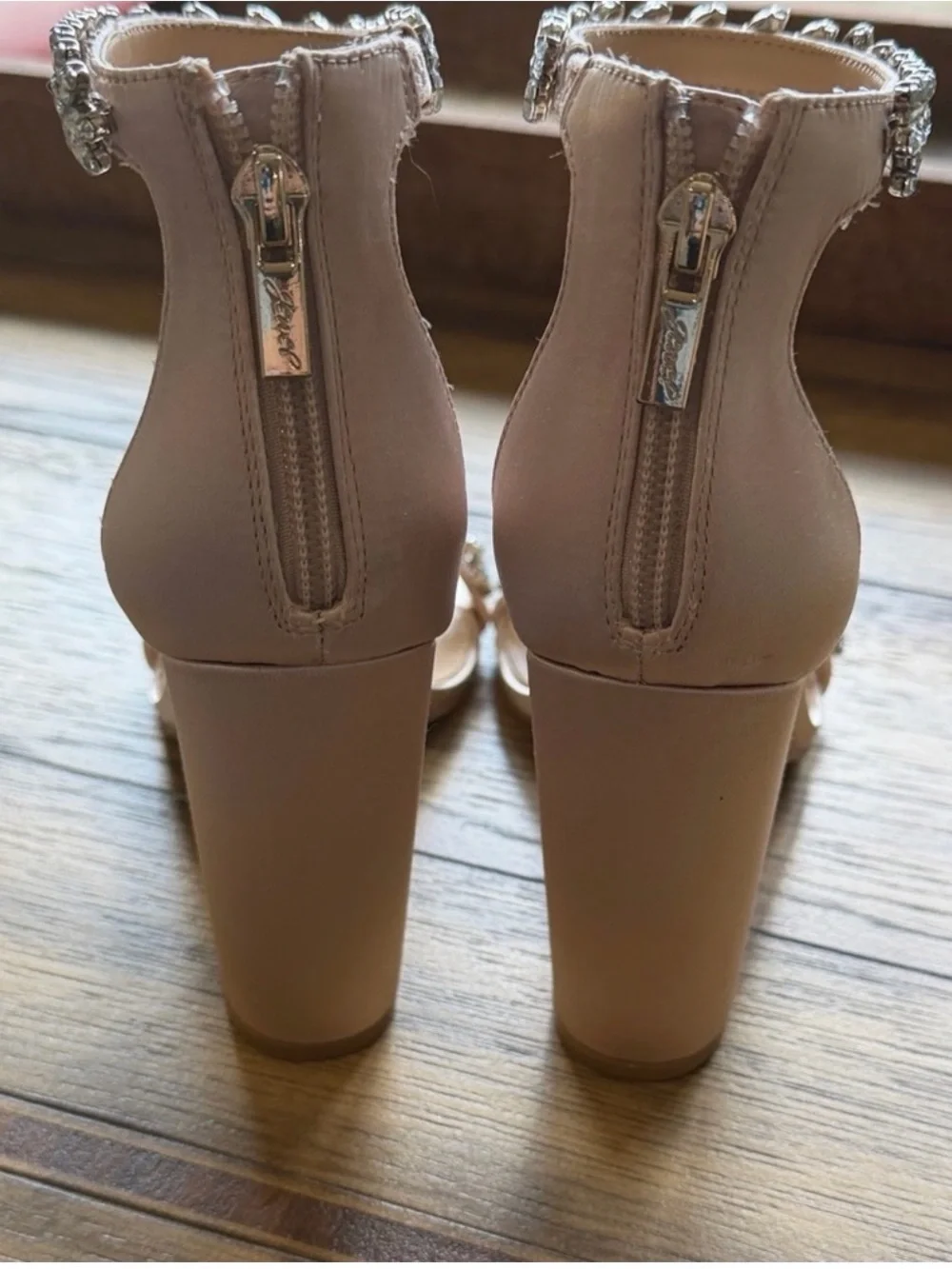 Badgley Mischka Blush Crystal Ankle-Strap Heels